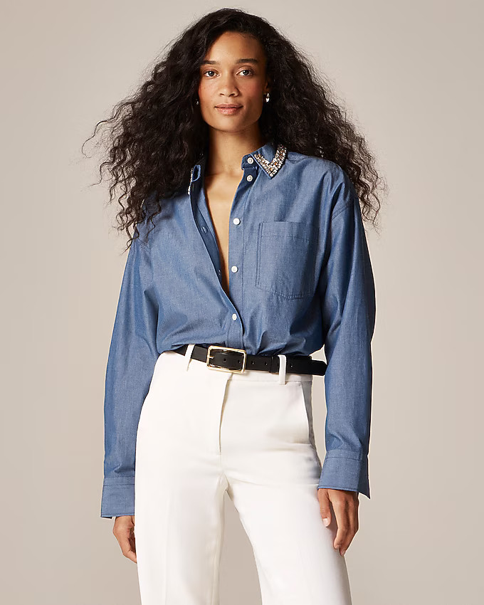 Étienne oversized shirt in embellished lightweight oxford | J. Crew US
