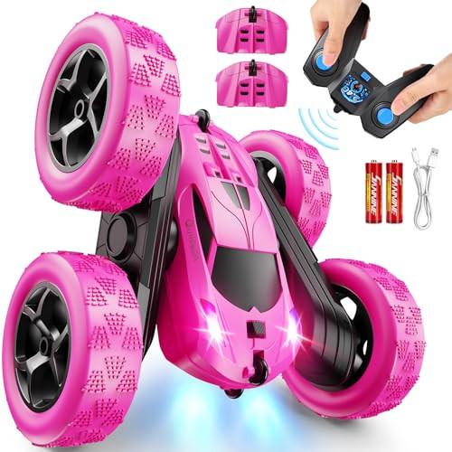 QUNREDA RC Cars, Rose Remote Control Car for Girls, 2.4 GHZ Double Sided RC Stunt Car 360° Rotating Remote Control Crawler with Headlights Car Toys for 6 7 8 9 10 11 12 Girls Birthday Gift | Amazon (US)