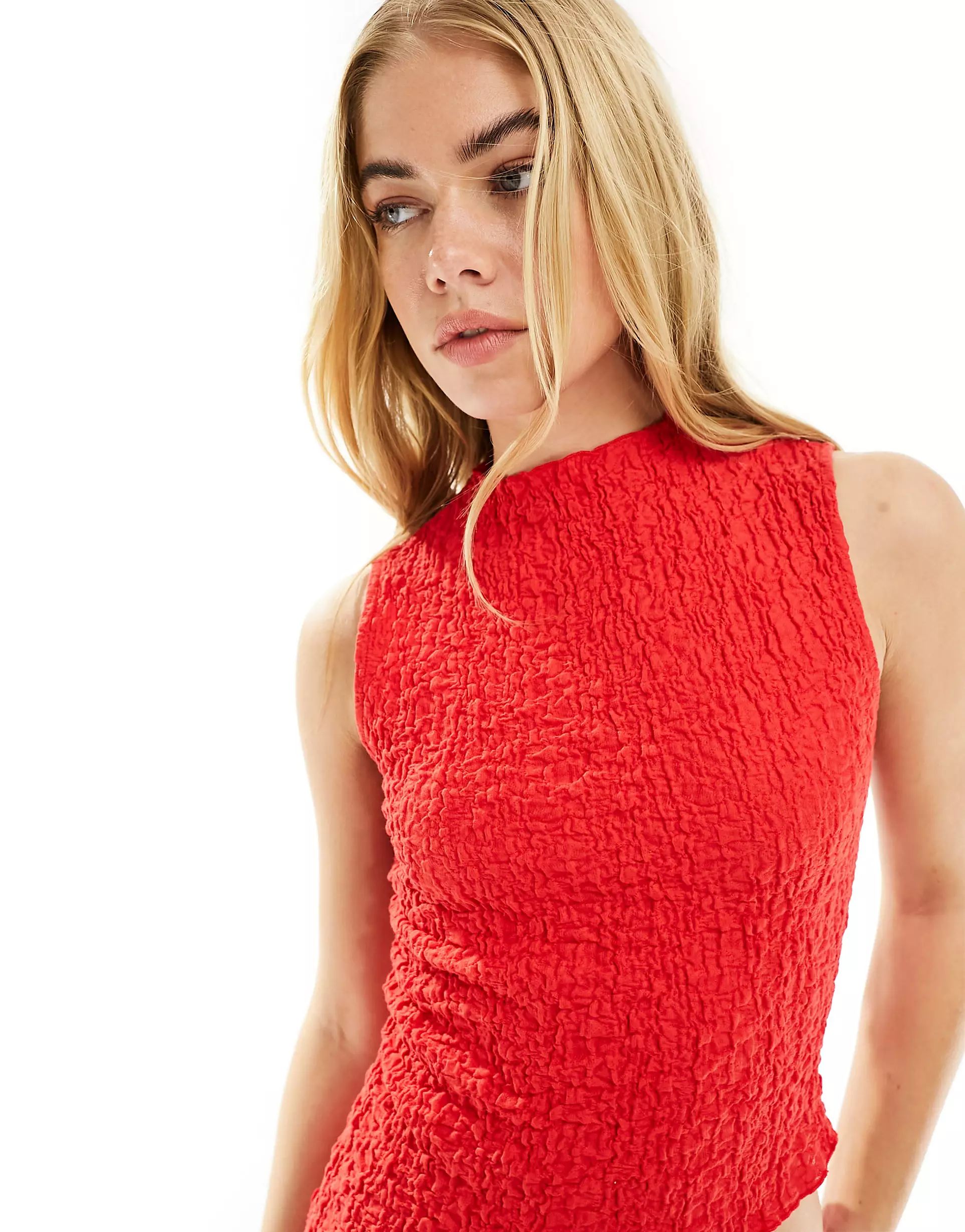 ASOS DESIGN textured high neck top co ord in red | ASOS (Global)