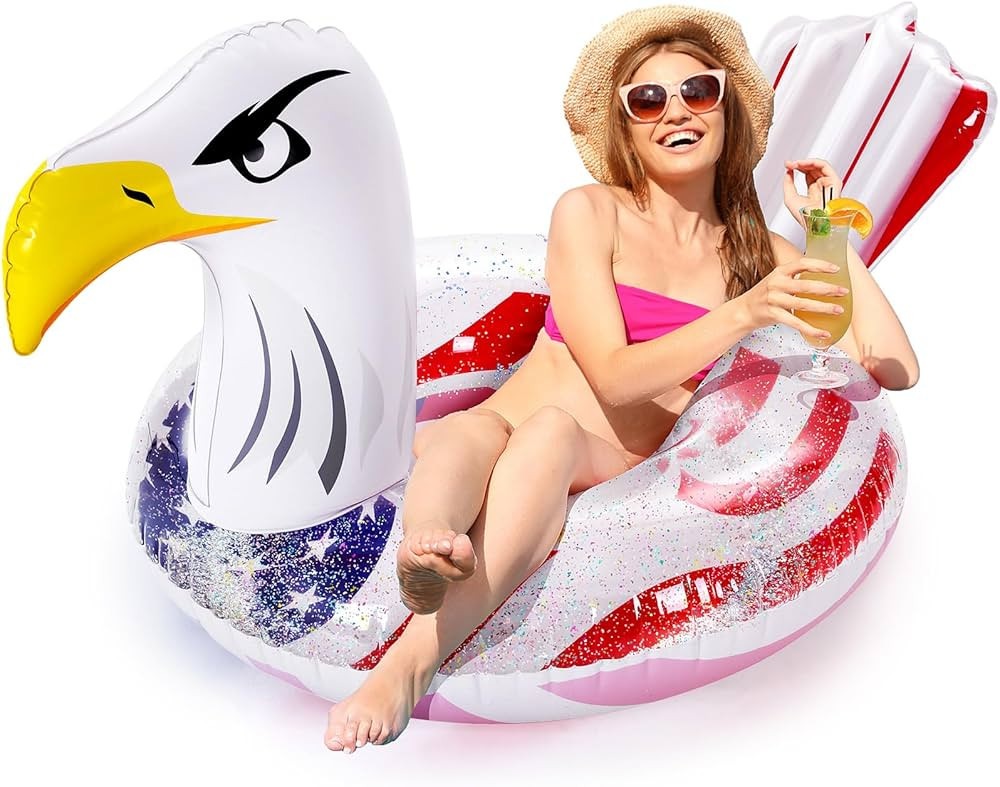 4th of July Pool Float Glitter Eagle Independence Day Inflatable Pool Float Ring Sparkling Glitte... | Amazon (US)