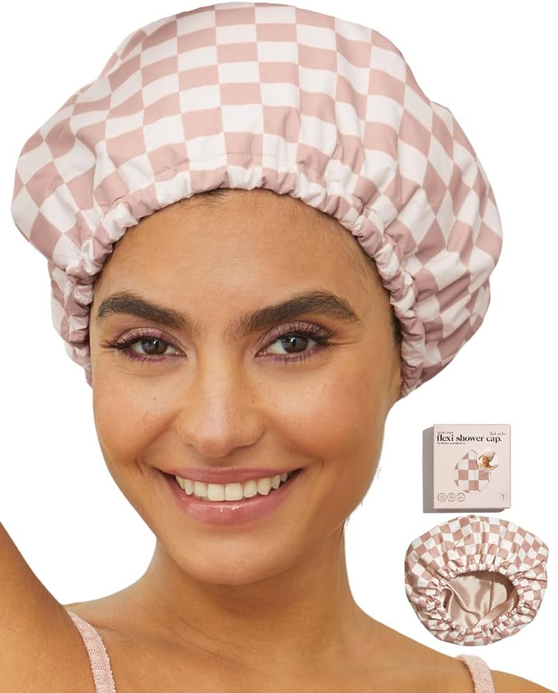Kitsch Luxury Shower Cap for Women Waterproof - Satin Lined Shower Cap | Reusable Shower Cap | Ad... | Amazon (US)