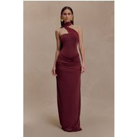 Mattea Slinky And Mesh Maxi Dress With Scarf / Burgundy | MESHKI | L | MESHKI US