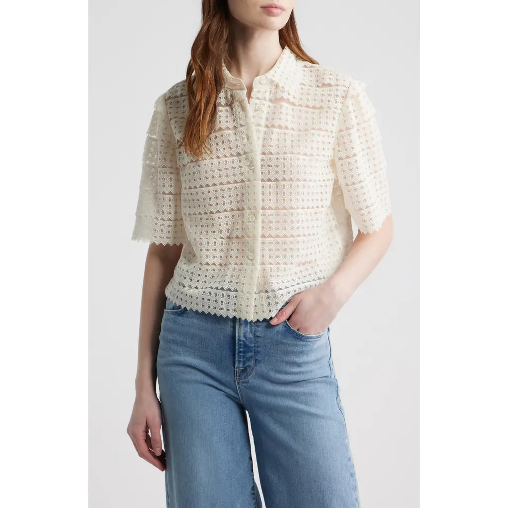 FRAME The Lattice Crochet Button-Up Top in Cream at Nordstrom, Size Medium | Nordstrom