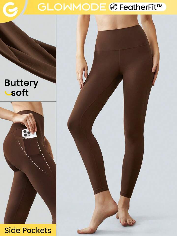 GLOWMODE 24" FeatherFit™ High-Rise Side Pocket Leggings | SHEIN