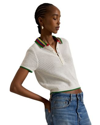 Striped Collar Pointelle Polo Shirt | Bloomingdale's (US)