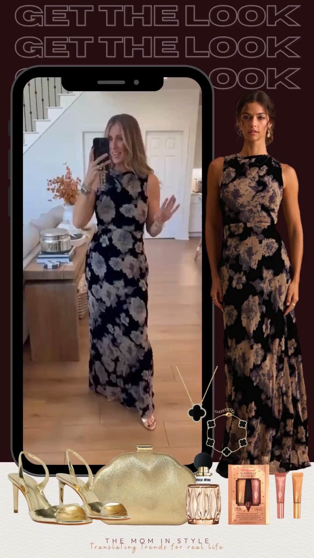 Fall wedding guest look I’m loving! 🤎 This black floral maxi dress is so pretty with gold heels and a matching clutch. Perfect for a fall or winter wedding, and I linked the accessories to complete the look!

fall wedding guest dress, floral maxi dress, black floral dress, wedding guest outfit, winter wedding guest, gold heels, gold clutch, formal event outfit, evening dress, women over 40 fashion, themominstyle