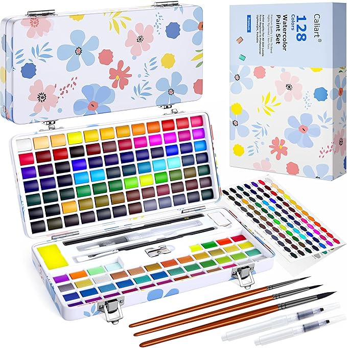Watercolor Paint Set, 128 Colors Portable Water Color Palette with Detail Paint Brush, Art Suppli... | Amazon (US)