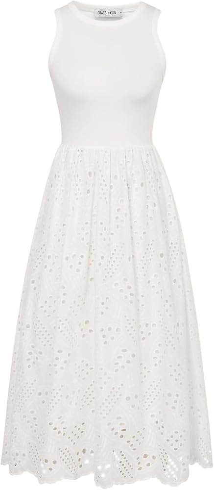 GRACE KARIN Women's Summer Sleeveless Tank Dress A Line Midi Dress Cotton Crewneck Casual Holiday... | Amazon (US)