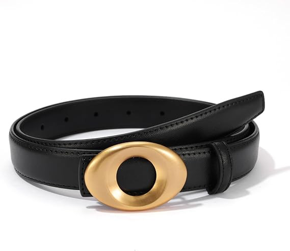 Women's Elegant Casual Genuine Leather Belt with Matte Oval Vintage Gold Buckle for Jeans Pants D... | Amazon (US)