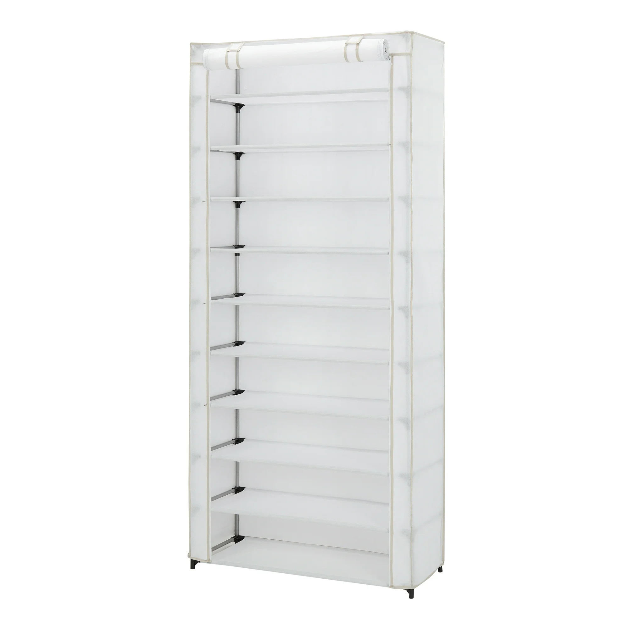 Mainstays 10 Shelf Organizer Shoe Rack with Cover, White - Walmart.com | Walmart (US)