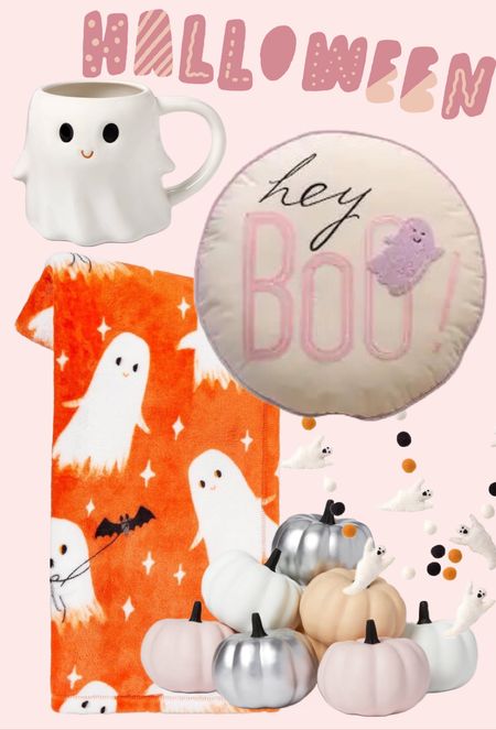 Pink Halloween decor. Ghost pillows, ghost blanket, spooky mugs  

#LTKhome #LTKfindsunder50 #LTKHalloween