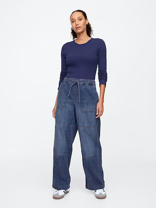 High Rise Seamed Wide-Leg Pull-On Jeans | Gap Factory