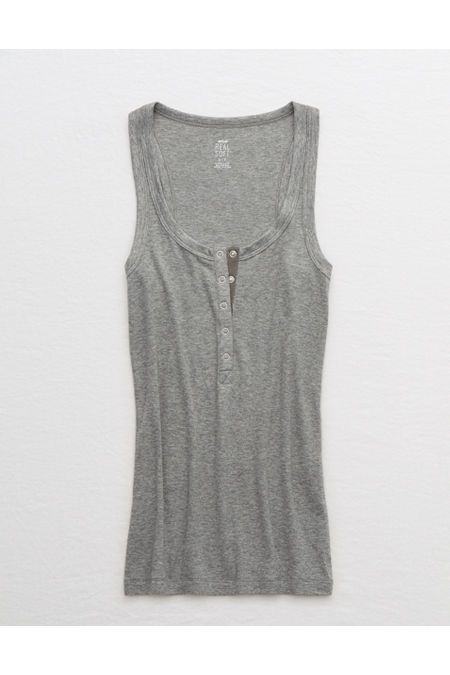 Aerie Gamechanger Henley Tank Women's Dark Heather Gray L | American Eagle Outfitters (US & CA)