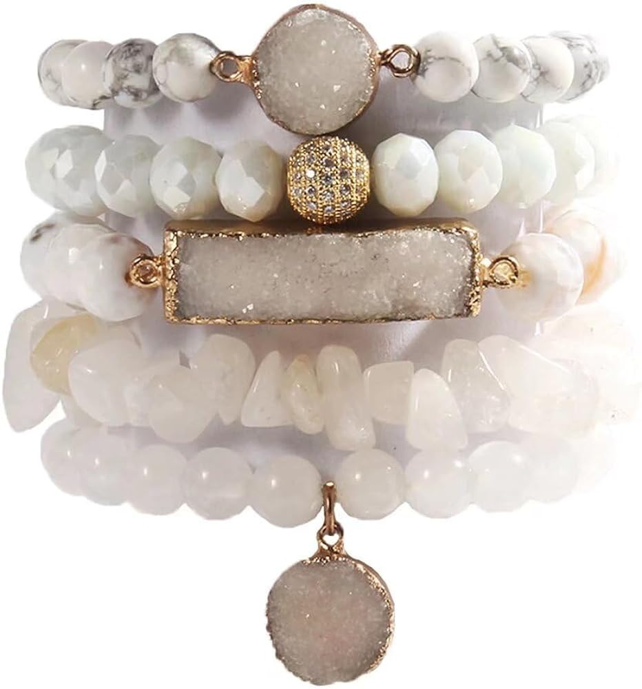 5PCS 6PCS Natural Boho Beaded Bracelets/Bangle for Women Men,Healing Turquoise Jasper Agate Cryst... | Amazon (US)