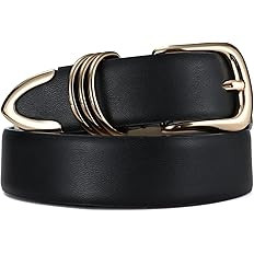 Women's Leather Belts with Gold Buckle Fashion Leather Waist Belt Elegant Ladies Belts for Jeans ... | Amazon (US)