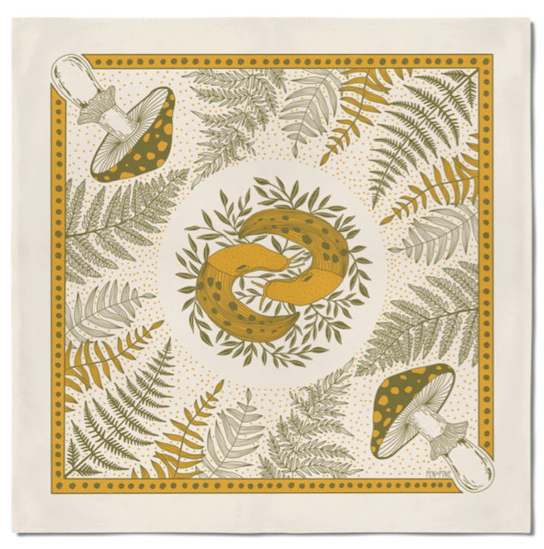 Mushrooms + Ferns Bandana | Cotton Bandana | Screen Printed | Natural Bandana | Etsy (US)