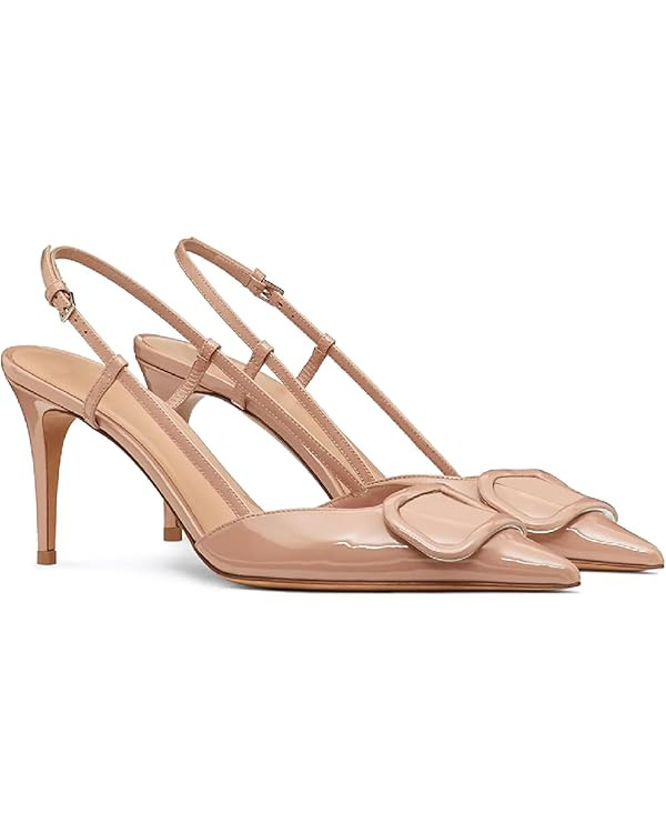 CarolieRossi Women Heeled Slingback Sandals Closed Pointed Toe Stiletto High Heels Slip-On Backle... | Amazon (US)