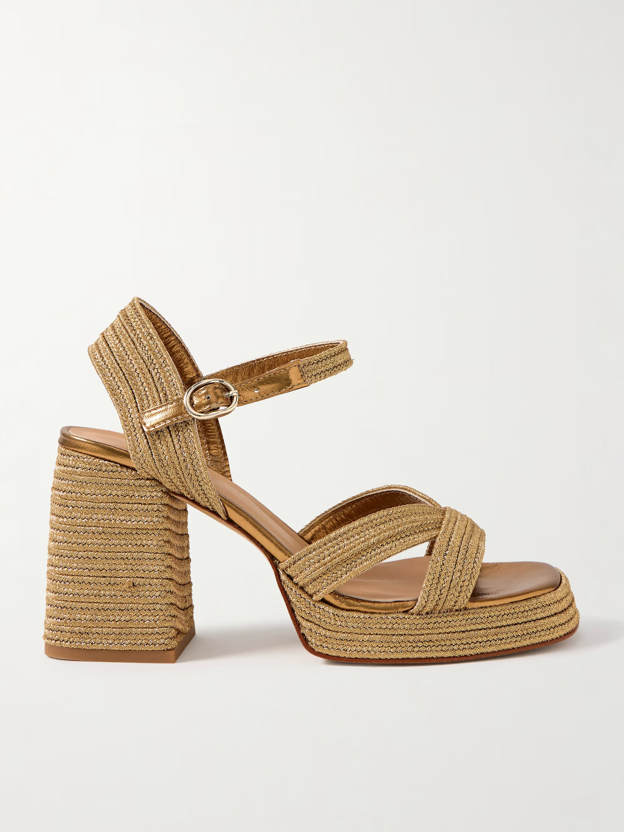 Valle 95 metallic leather-trimmed raffia platform sandals | NET-A-PORTER (UK & EU)