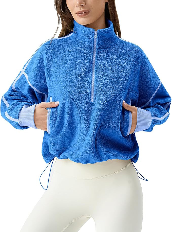 QINSEN Women's Half Zip Fleece Short Pullover Sweatshirt Winter Long Sleeve Cozy Sherpa Sweater T... | Amazon (US)