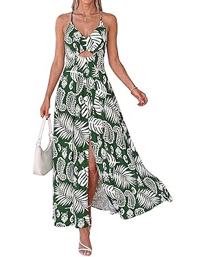 BTFBM Summer Dresses for Women 2026 Spring Floral Spaghetti Strap Smocked Cutout Maxi Dress Resor... | Amazon (US)