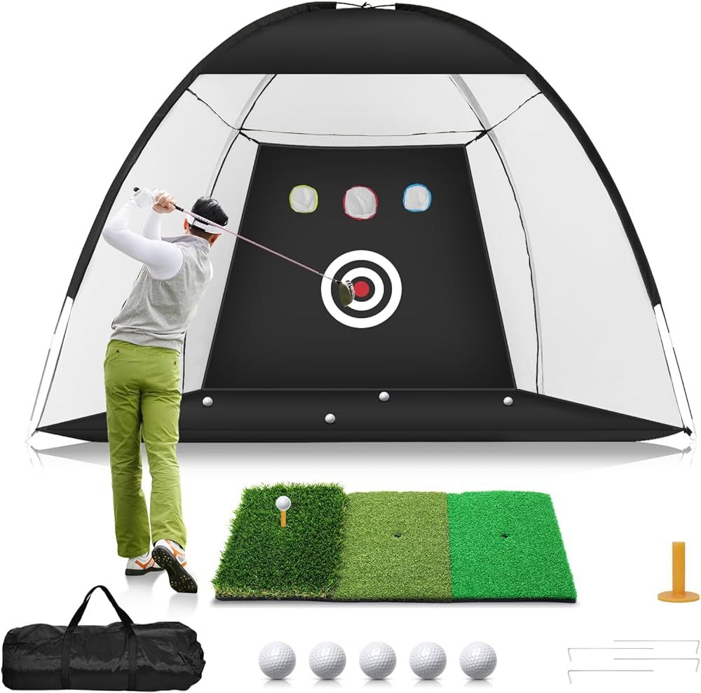 Golf Net, 10x7ft Golf Practice Net with Tri-Turf Golf Mat, All in 1 Home Golf Hitting Aid Nets fo... | Amazon (US)