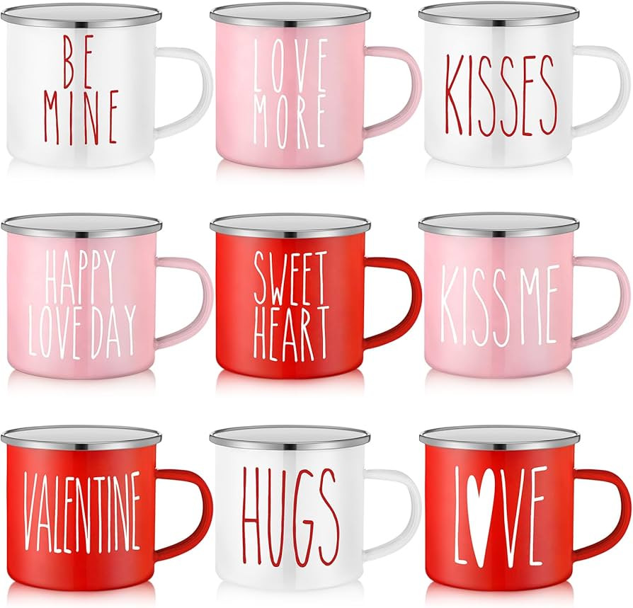 Mumufy 9 Pcs Valentine's Day Coffee Mugs 12 oz Valentine's Day Enamel Mug Romantic Coffee Mug Out... | Amazon (US)