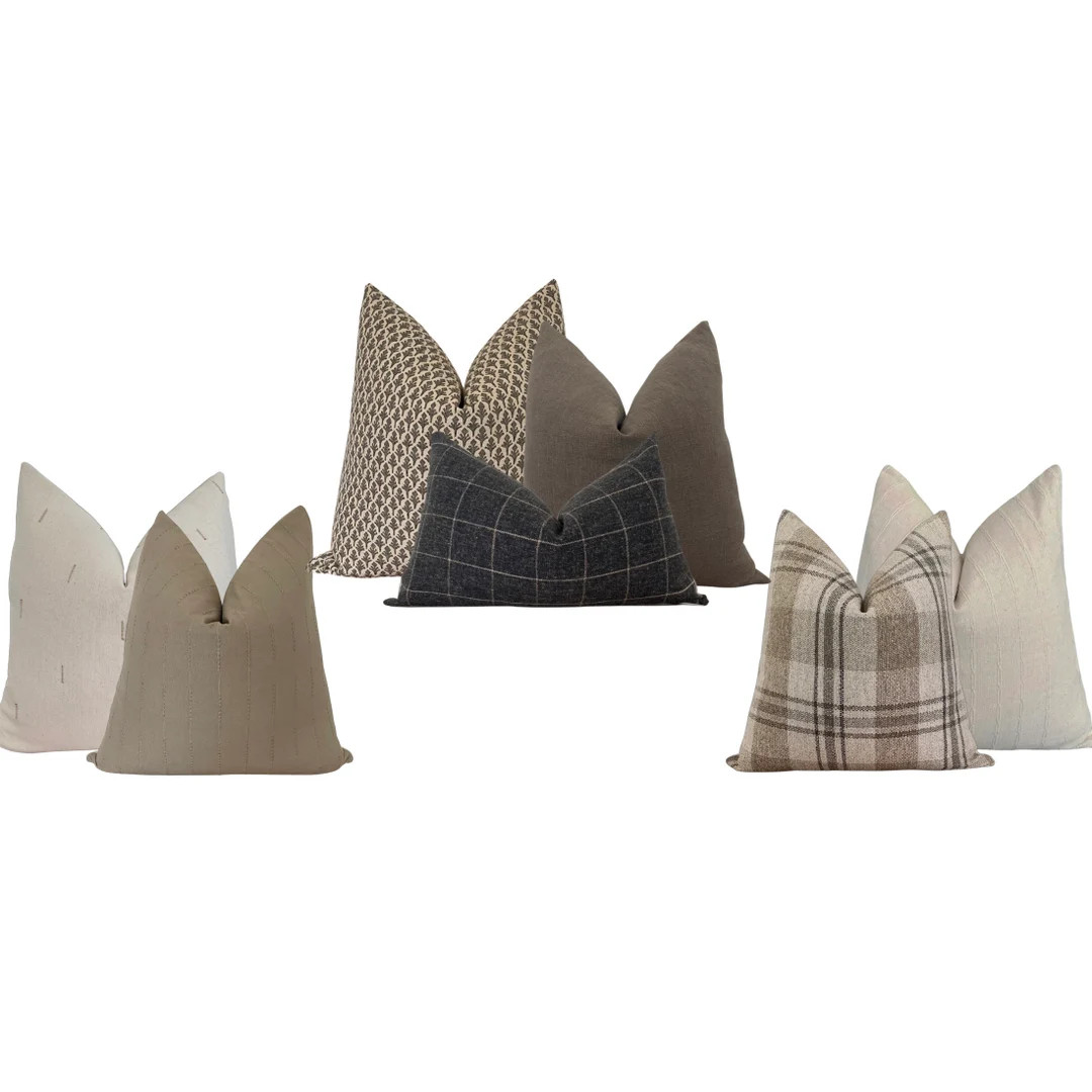 Taupe Cream Gray Sectional Pillow Set Cover Only - Etsy | Etsy (US)