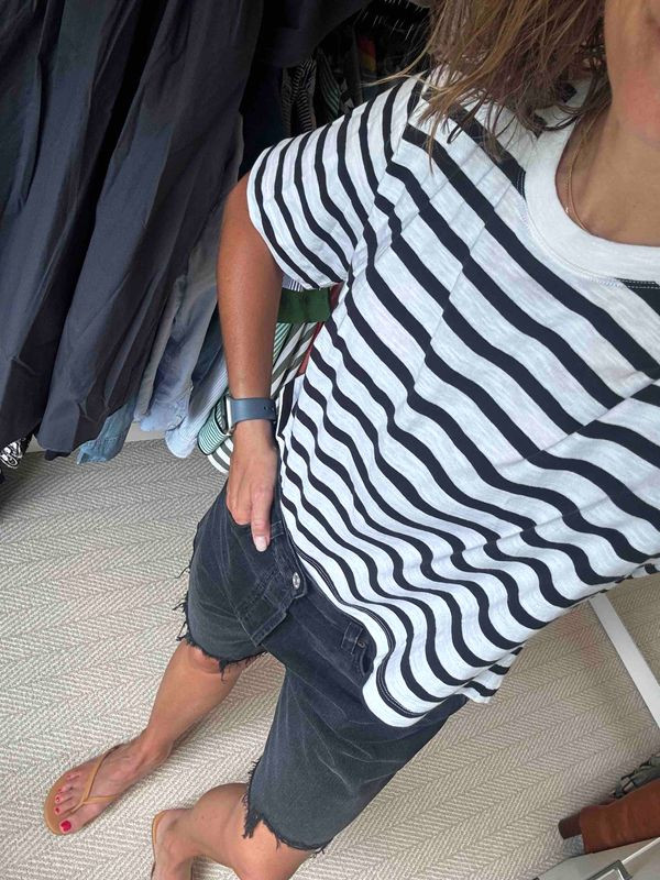 Friday work-from-home uniform: an easy striped tee, comfy denim shorts, and flip flops that say I’m keeping the dress code very relaxed. Simple, casual, and perfect for getting through the workday in comfort without sacrificing style. 💻☕️🤍

#WorkFromHomeOutfit #WFHStyle #CasualOutfit #FridayOutfit #StripedTee #DenimShorts #CasualSummerStyle #EverydayOutfit #ComfyOutfit #RelaxedStyle 

 #LTKootd
