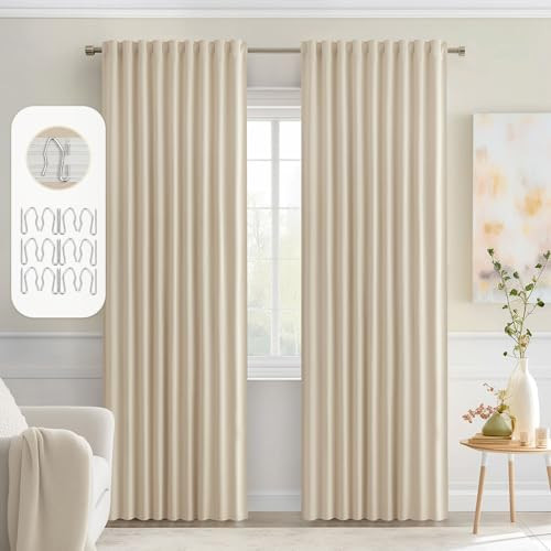 MIULEE Back Tab Cream Beige Curtains 84 Inch Length 2 Panels Set for Living Room Bedroom, Ivory Rod Pocket/Pinch Pleated Light Blocking Thermal Insulated Room Darkening Blackout Curtain 84 Inches Long | Amazon (US)