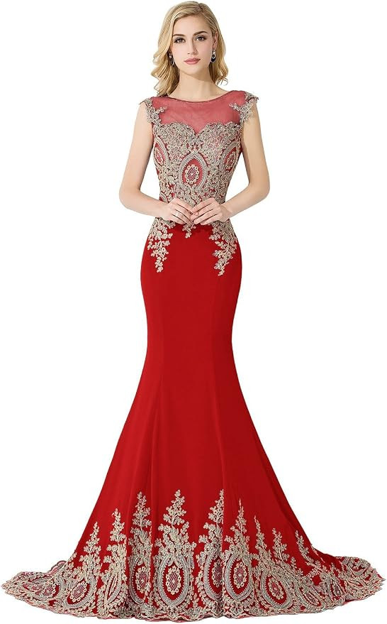 MisShow Women's Embroidery Lace Long Mermaid Formal Evening Prom Dresses | Amazon (US)