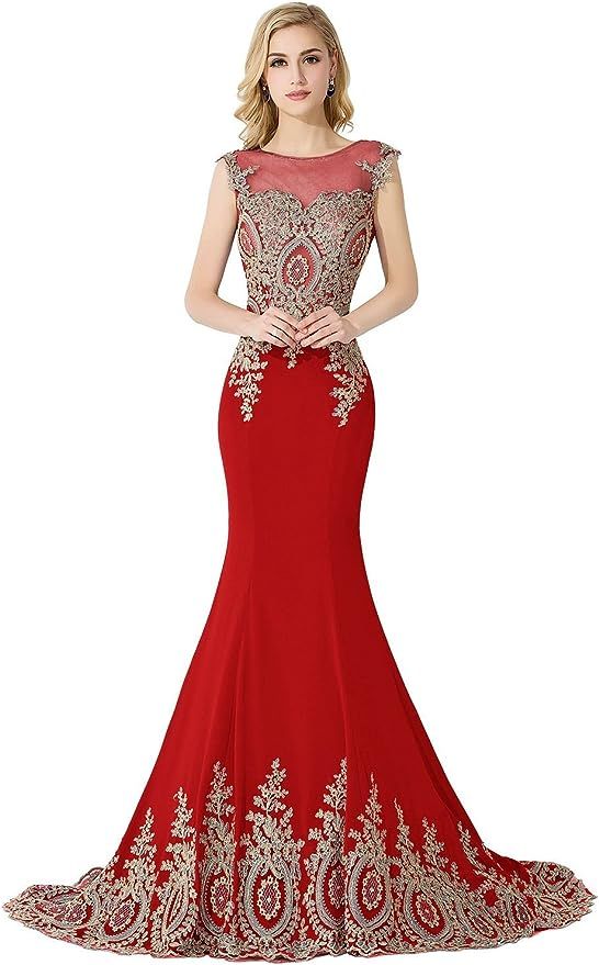 MisShow Women's Embroidery Lace Long Mermaid Formal Evening Prom Dresses | Amazon (US)