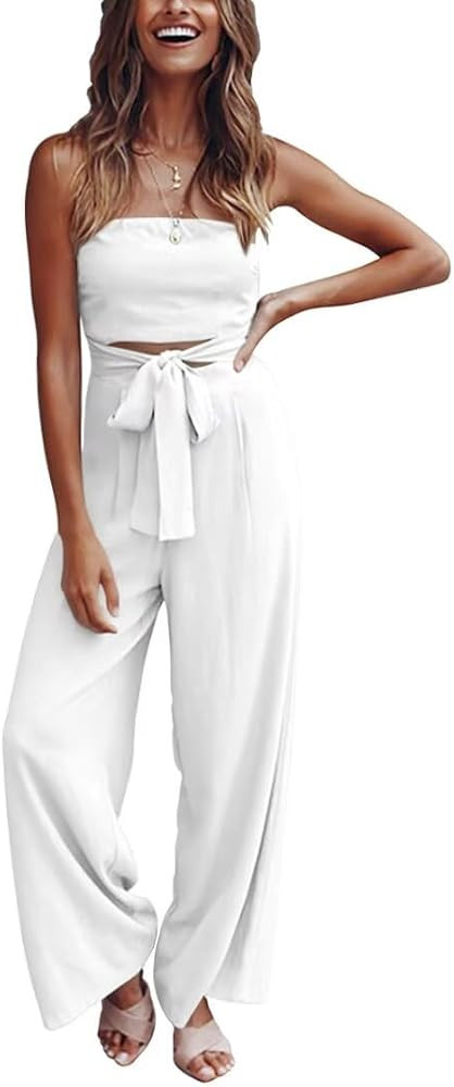 EOJN Jumpsuit for Women Summer Loose Casual Long Rompers Belt Loops Lightweight Daily Party Club | Amazon (US)