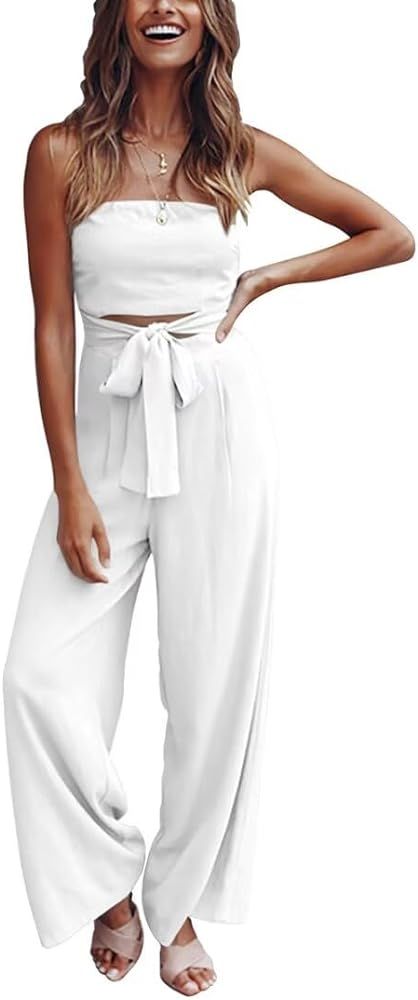 EOJN Jumpsuit for Women Summer Loose Casual Long Rompers Belt Loops Lightweight Daily Party Club | Amazon (US)