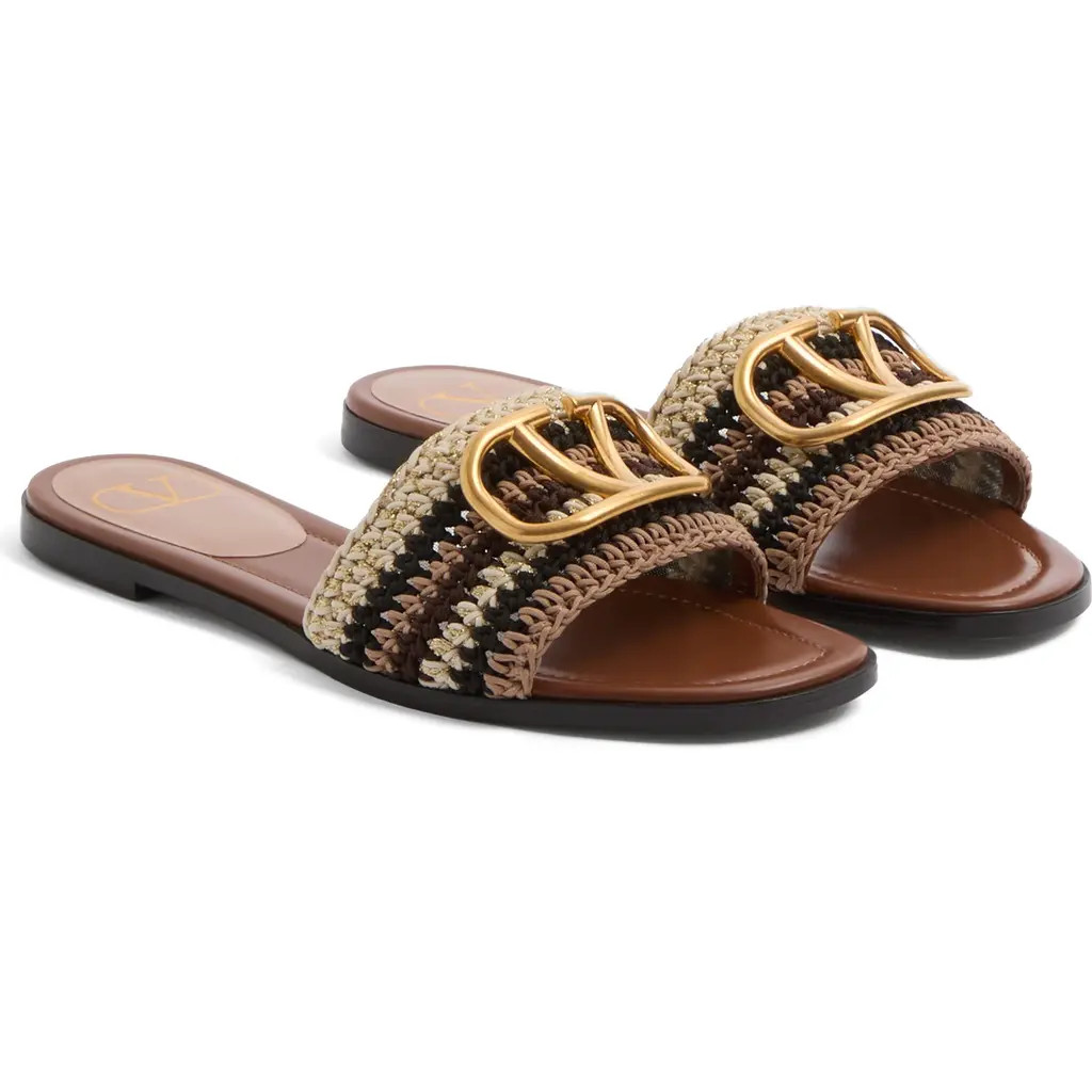 Valentino Garavani VLOGO Crochet Slide Sandal in Ivory/Multi at Nordstrom, Size 6.5Us | Nordstrom