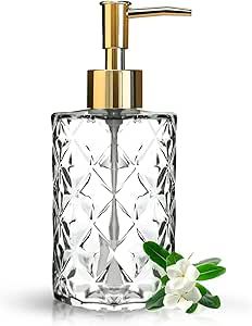 Crystal Glass Soap Dispenser, 330ml/11oz. Clear Glass Lotion Soap Dispenser with Gold Pump, Cryst... | Amazon (US)