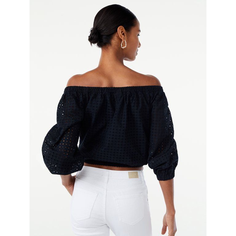 Scoop Women's Off the Shoulder Top with Blouson Sleeves - Walmart.com | Walmart (US)