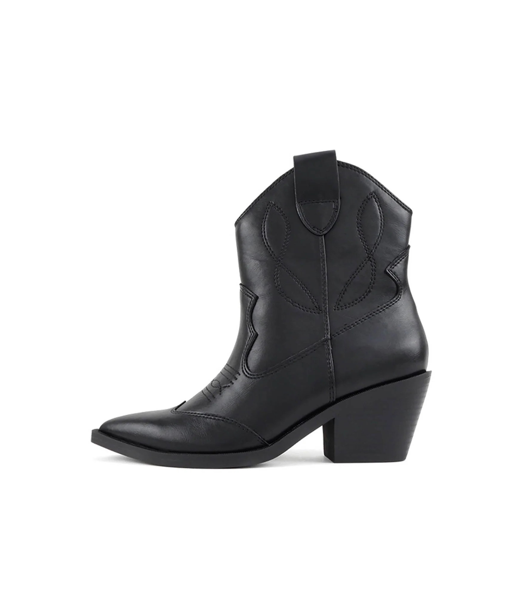 Black Leatherette Cowboy Ankle Boot | Unique Vintage - North America