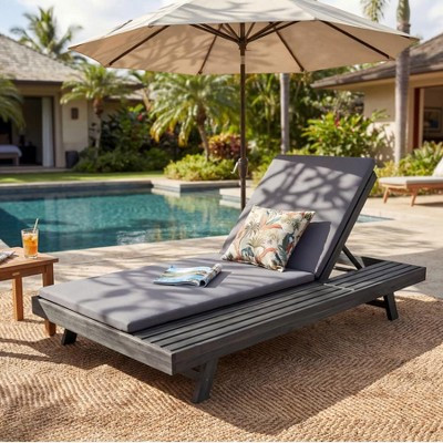 Acacia Wood Outdoor Lounge Chaise with Cushion, 4-Position Adjustable Backrest, All-Weather Patio | Target