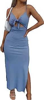 LYANER Women's Tie Knot Cut Out Side Split Hem Sleeveless Knit Bodycon Maxi Dress | Amazon (US)