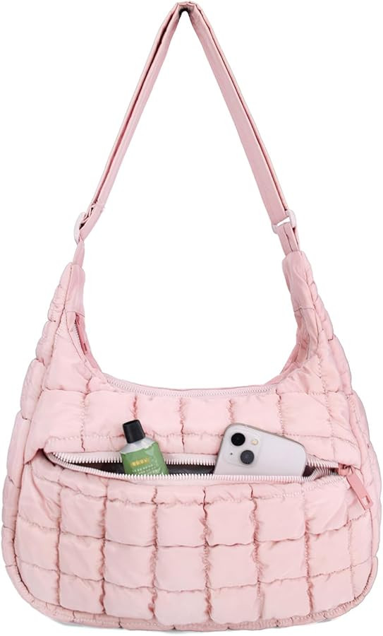 Cute Puffy Crossbody Bag Medium Lightweight Quilted Hobo Shoulder Purse Carryall Soft Fluffy Hand... | Amazon (US)