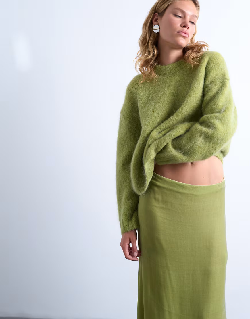 Topshop knitted premium alpaca crew neck boxy jumper in green | Topshop