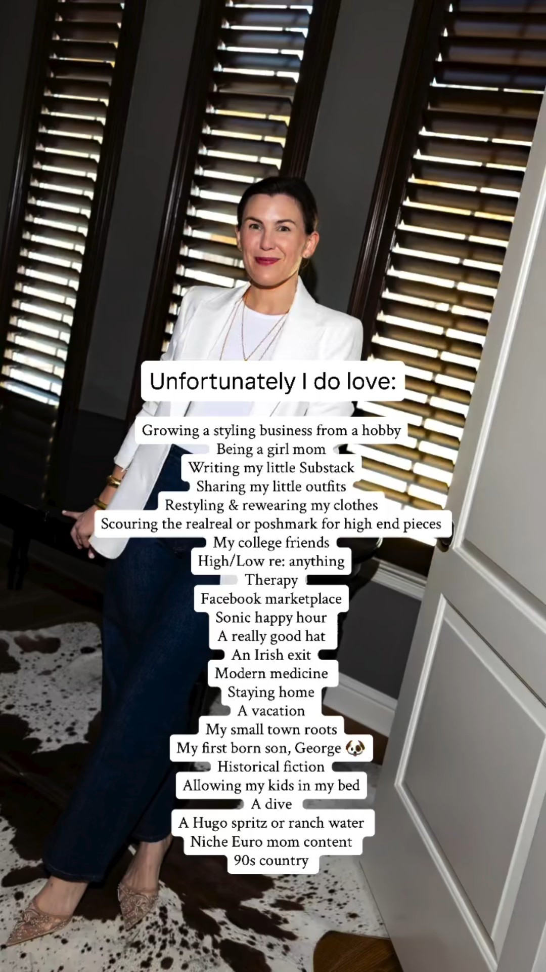 Are we still doing these?! Figured I’d hop on the trend and reintroduce myself. I’ve loved reading everyone else’s. All good fun - so glad you’re here! 🌿 

Unfortunately I do love 
#unfortunatlyidolove 
Personal Stylist 
LTK Creator


#LTKStyleTip