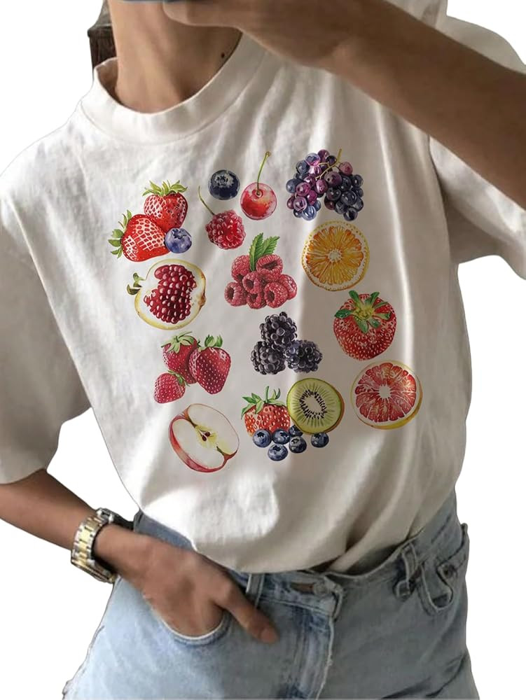 QJQ Women's Graphic Oversized Tshirts Cherry Bow Short Sleeve Crewneck Tees Casual Summer Trendy ... | Amazon (US)