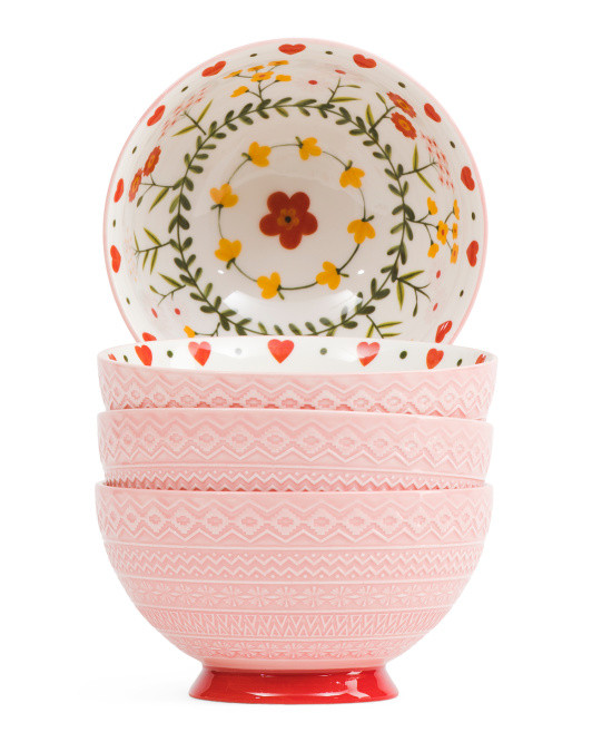 Set Of 4 6in Heart Embossed Bowls | TJ Maxx
