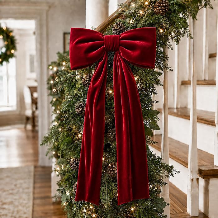 Christmas Tree Topper Bows, Large Velvet Bows for Xmas Tree Decor | Amazon (US)