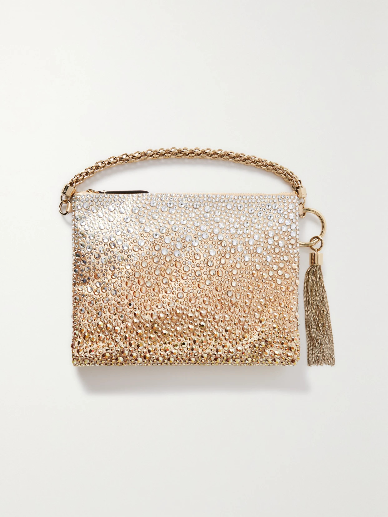 Jimmy Choo - Callie Tasseled Crystal-embellished Degradé Satin Shoulder Bag - Gold | NET-A-PORTER (US)