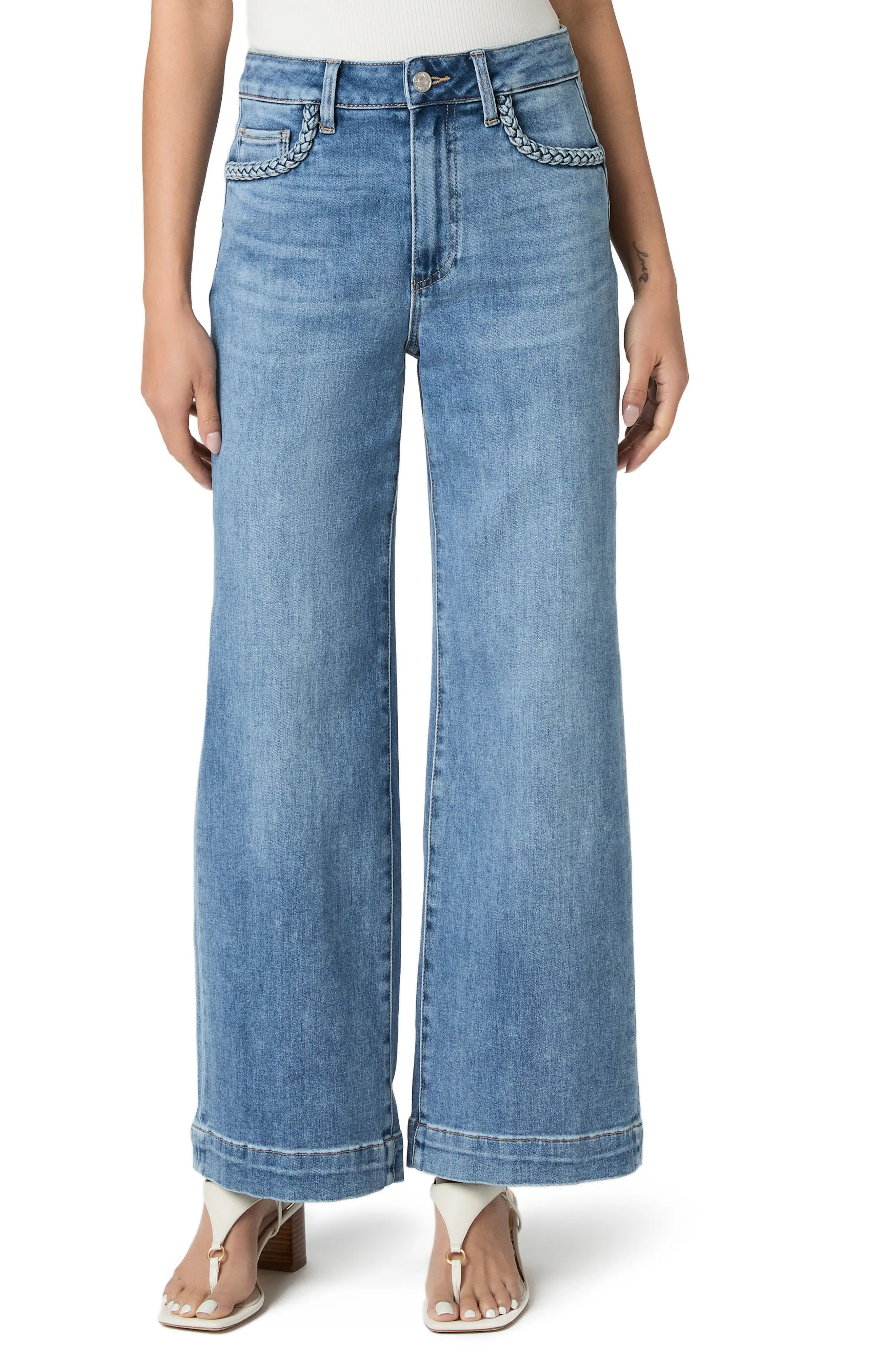 PAIGE Anessa Braided Pocket High Waist Ankle Wide Leg Jeans (Women) | Nordstrom | Nordstrom