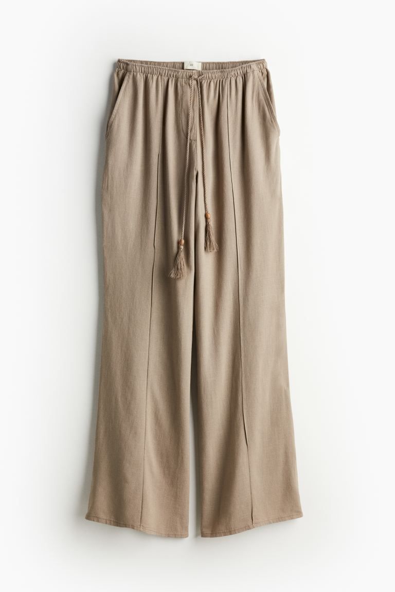 Linen-blend Pants - High waist - Long - Beige - Ladies | H&M US | H&M (US + CA)