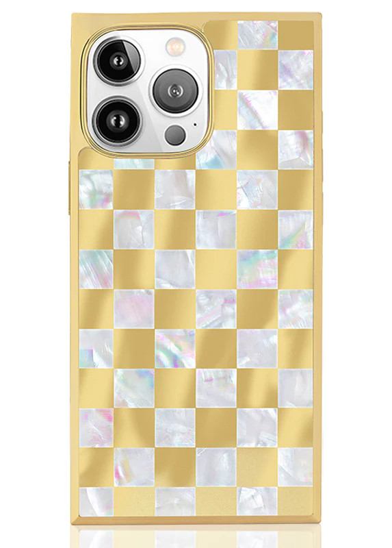 Elite Collection - SQUARE® Gold Checkered Mother of Pearl iPhone Case | FLAUNT