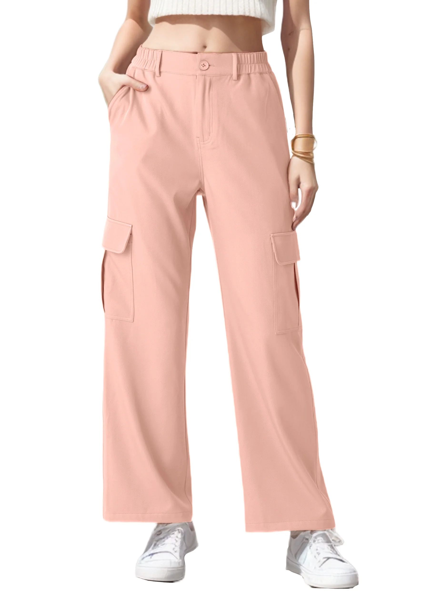 GIRUNS Womens High Waisted Cargo Pants Pink S Casual Wide Leg Pants With 4 Pockets High Waisted C... | Walmart (US)